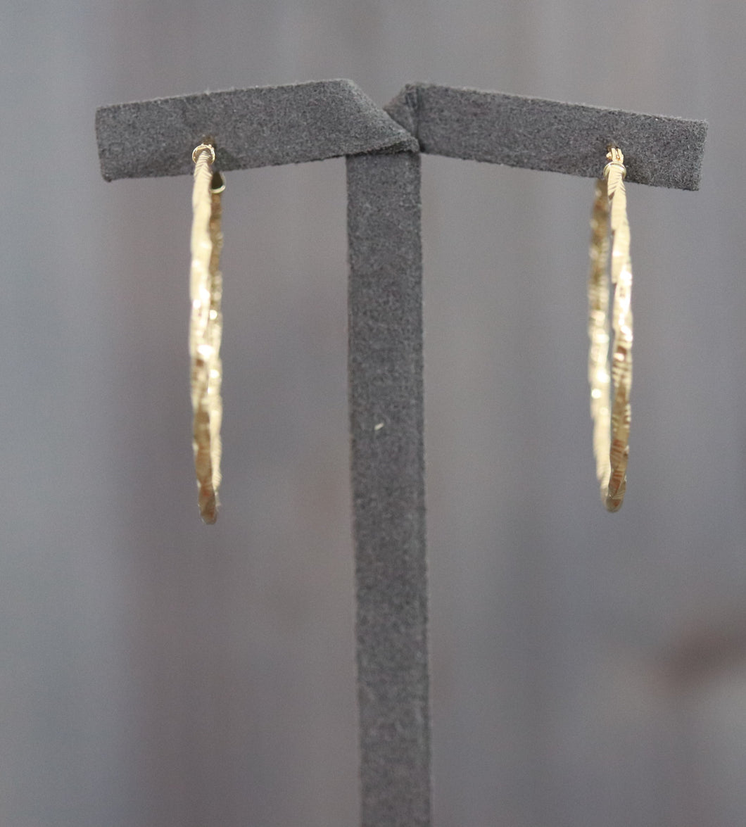 Real Gold 18K Yellow Gold Hoop Twist Diamond Cut Style Earrings