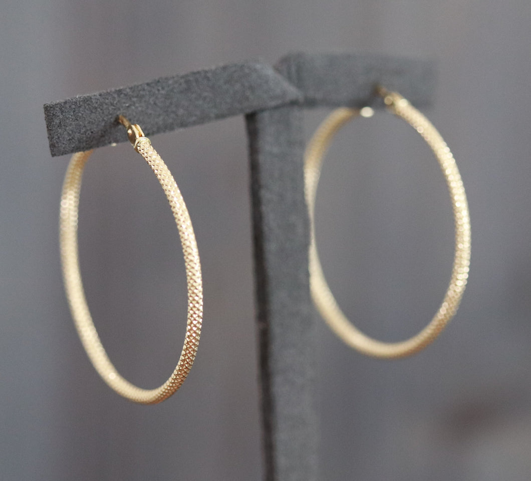 Real Gold 18K Yellow Gold Hoop Rope Textured Style Earrings