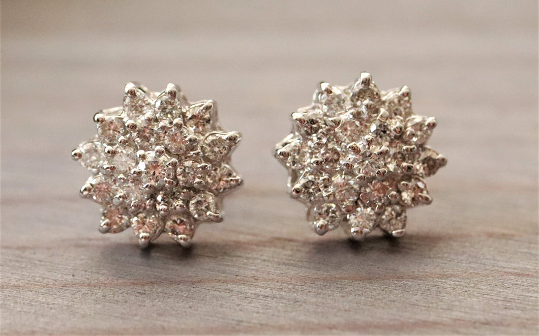 14K White Gold Diamond Bouquet Earrings