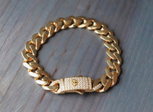 Load image into Gallery viewer, 18K Yellow Gold 11mm Cuban Chain with CZ Bracelet
