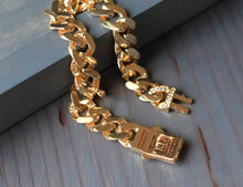 Load image into Gallery viewer, 18K Yellow Gold 11mm Cuban Chain with CZ Bracelet
