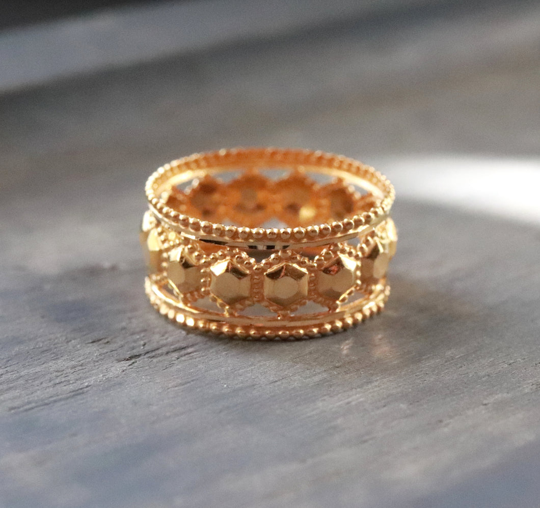 21K Yellow Gold Hexagon Wide Gold Band