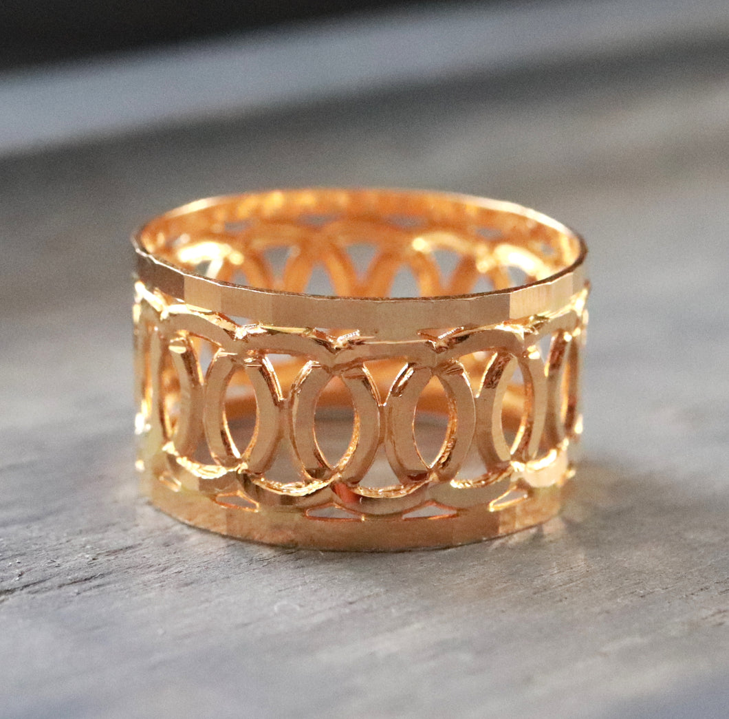 21K Yellow Gold Wide Band Ring 11mm