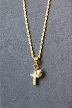 Load image into Gallery viewer, 18K Yellow Gold Cross &amp; Heart Pendant Necklace
