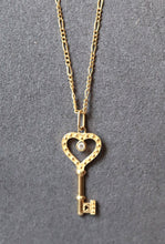 Load image into Gallery viewer, 18K Yellow Gold CZ Key Heart Pendant Necklace
