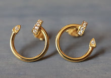 Load image into Gallery viewer, 18K Yellow Gold CZ Nail Style Earrings
